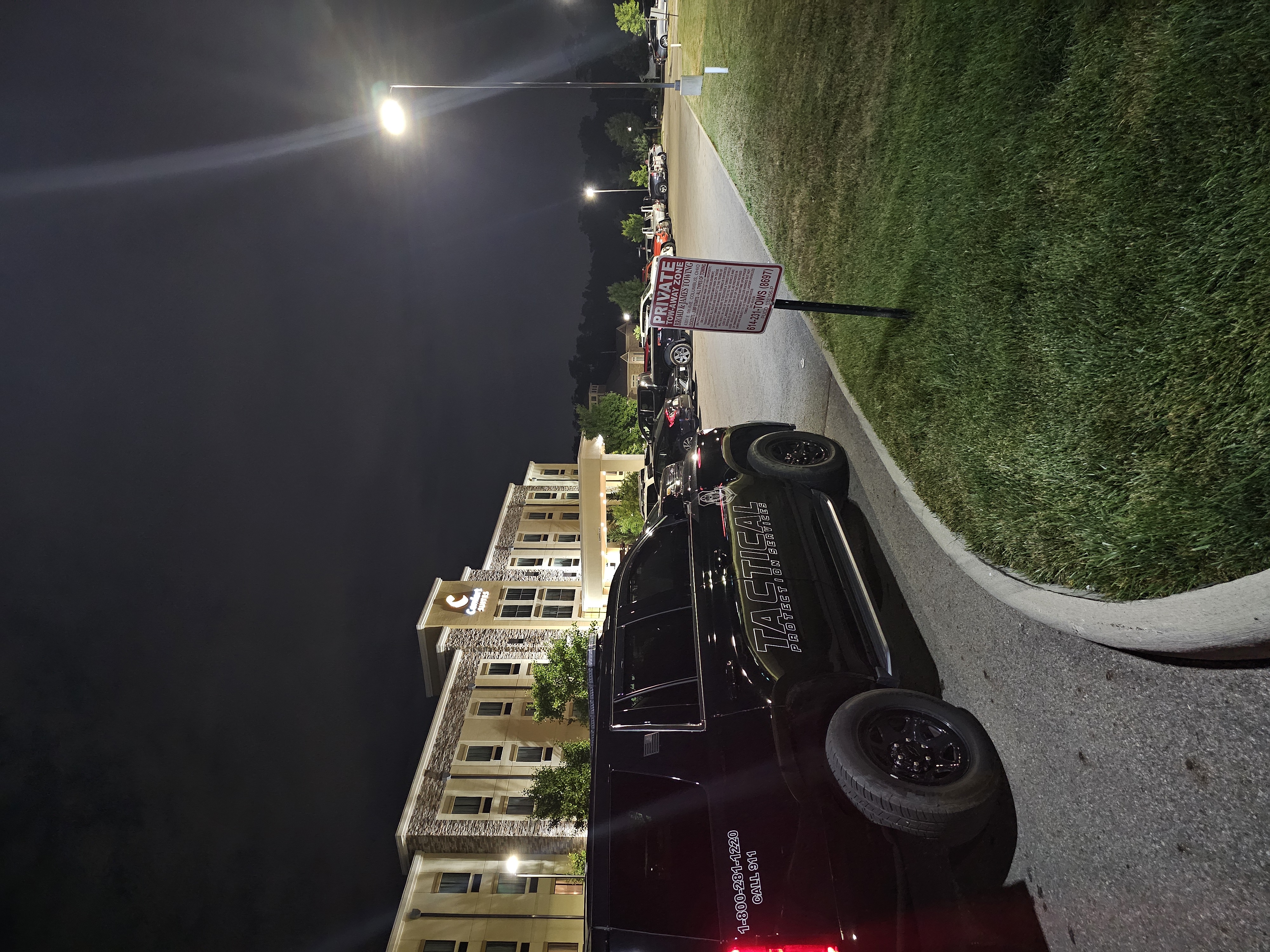 Tactical Protection Services marked patrol vehicle on duty at night